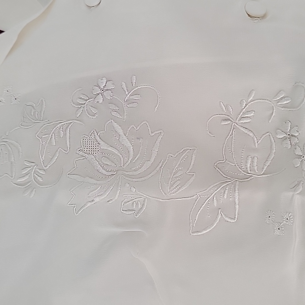 Vintage Chinese Hand-Made Embroidered Silk Short Sleeve Blouse Sz L Ivory - Picture 5 of 11